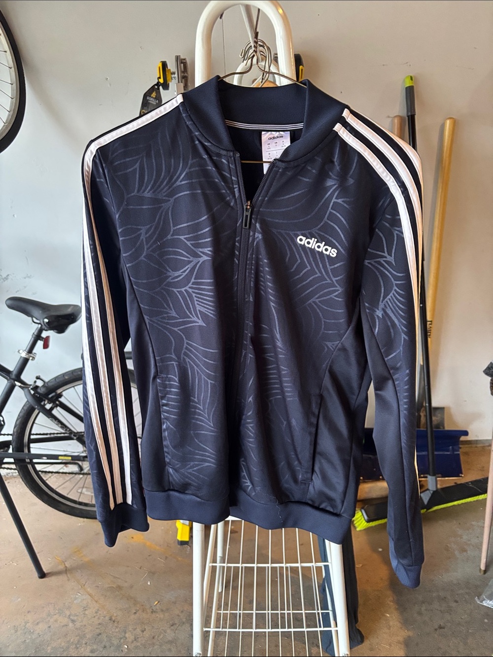 adidas Black Women's Track Jacket with Leaf Motif